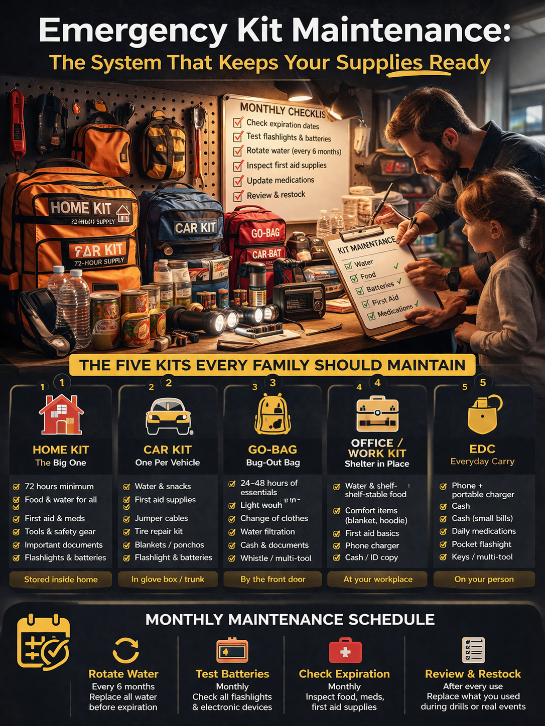 Emergency kit maintenance and organization