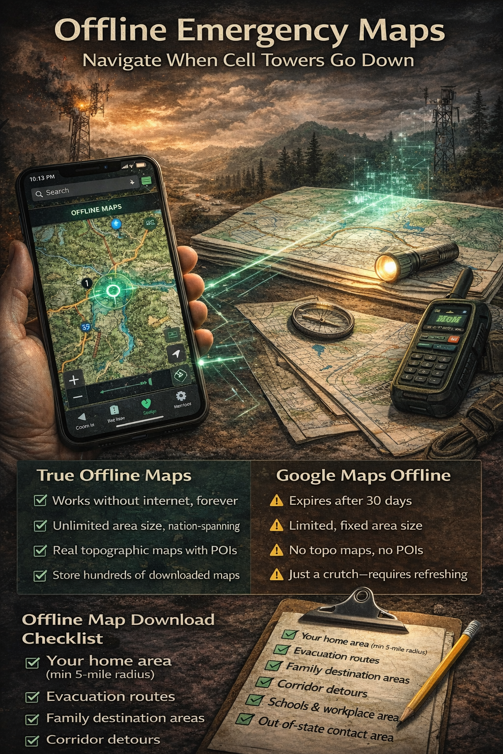 Offline maps for emergency navigation