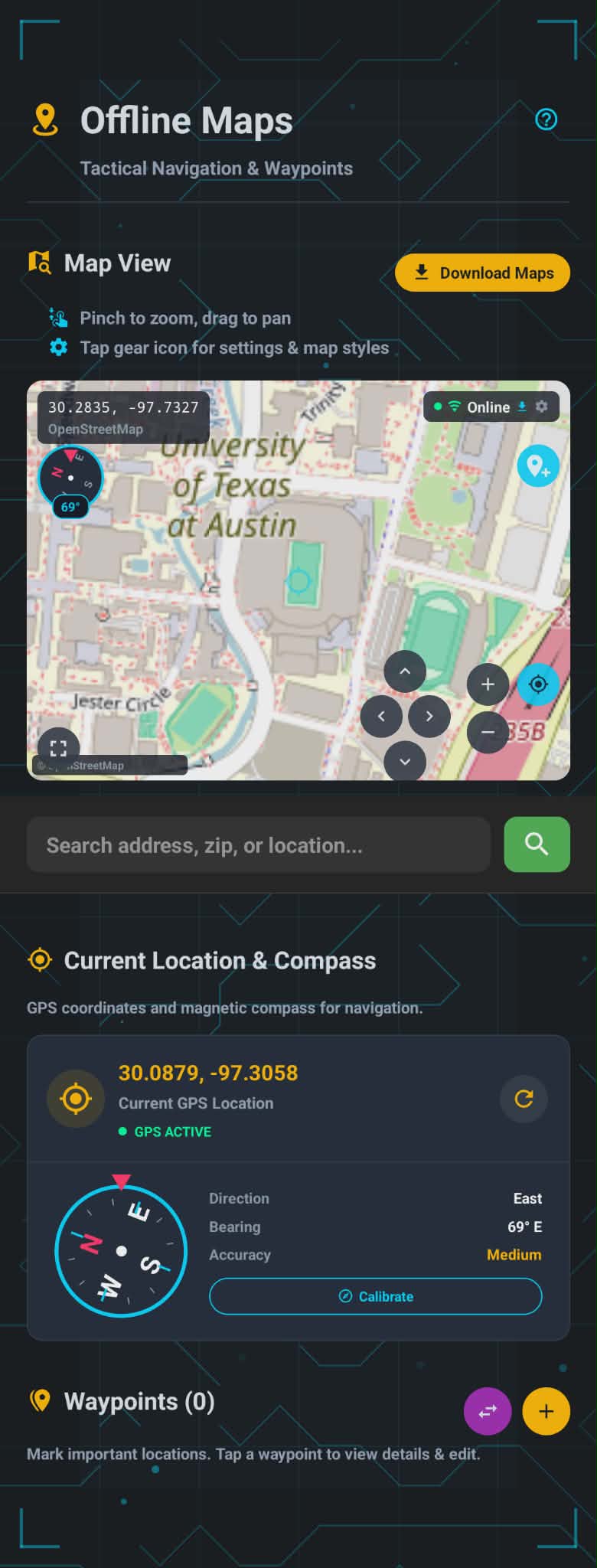 Offline maps with downloaded regions and waypoints