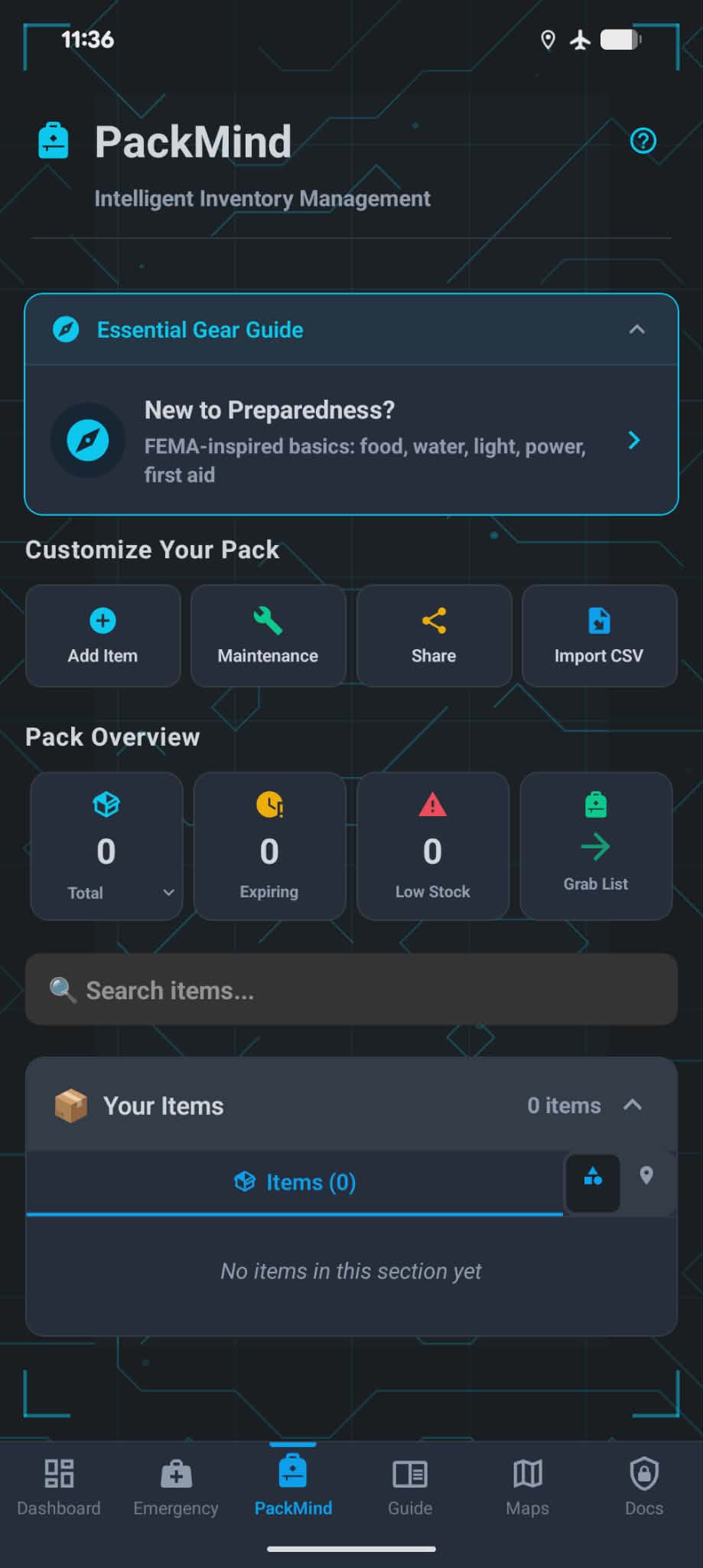 PackMind inventory tracking with categories and expiration alerts
